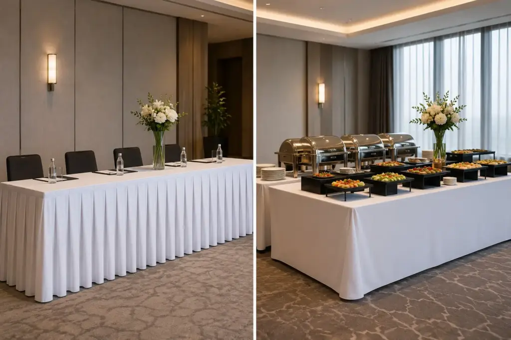 Skirtings und Buffethussen im Vergleich für Eventtische