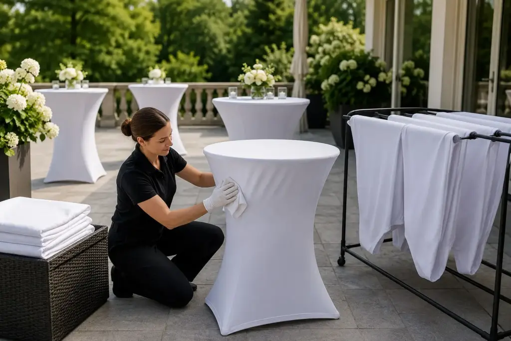 Stehtischhussen Outdoor richtig reinigen, trocknen und lagern nach Events