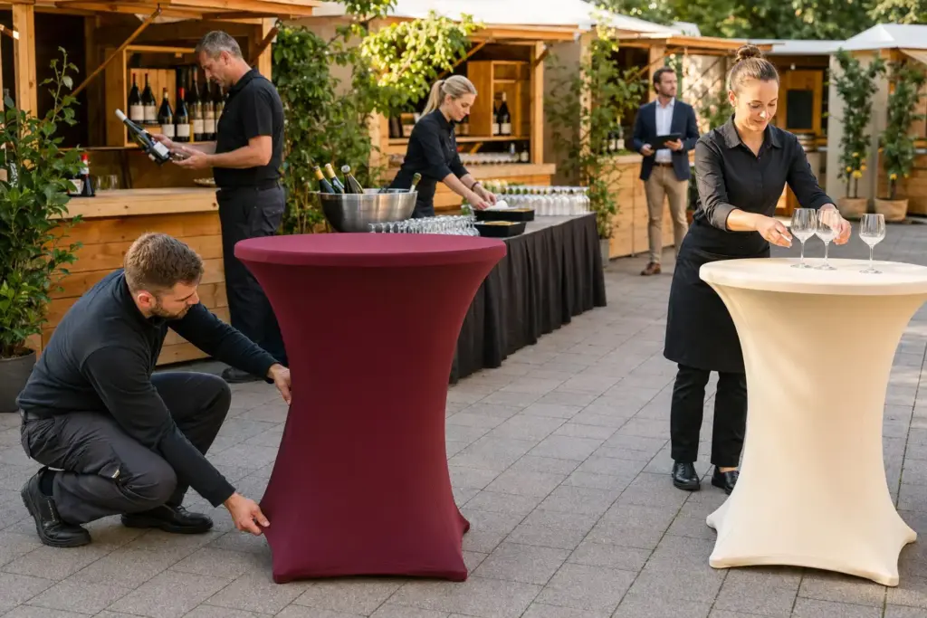 Stehtischhussen für Weingüter, Cateringbetriebe und Eventausstatter