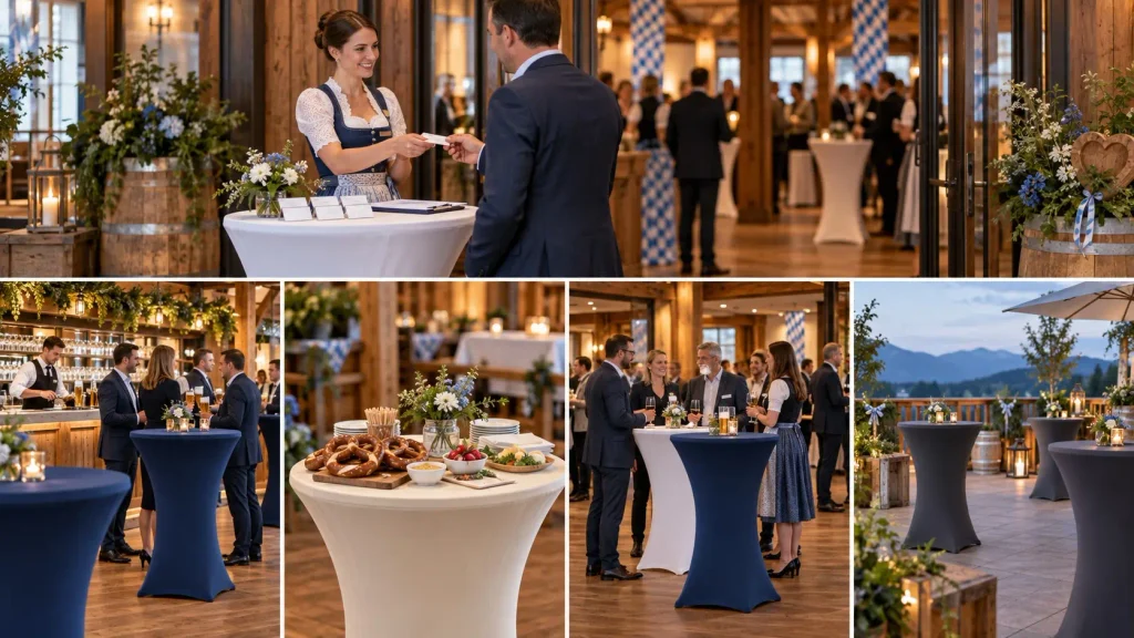 Stehtischhussen Oktoberfest für Empfang, Bar, Catering, Networking und Außenbereich einer Firmenfeier