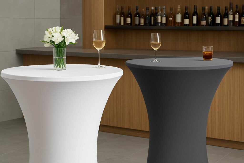 Bar Tischdecke in neutralen Farben – Weiß, Grau und Beige für minimalistisches, modernes Bar-Design