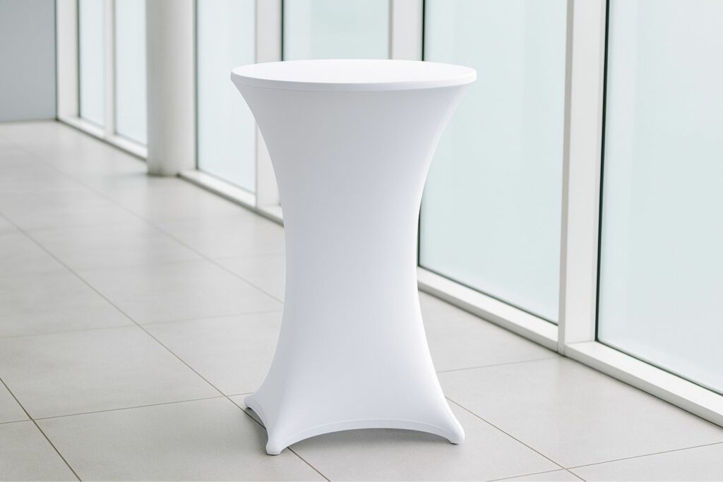 Stehtischhusse Stretch Ø60 Weiß – flexibel und klar in der Kontur.