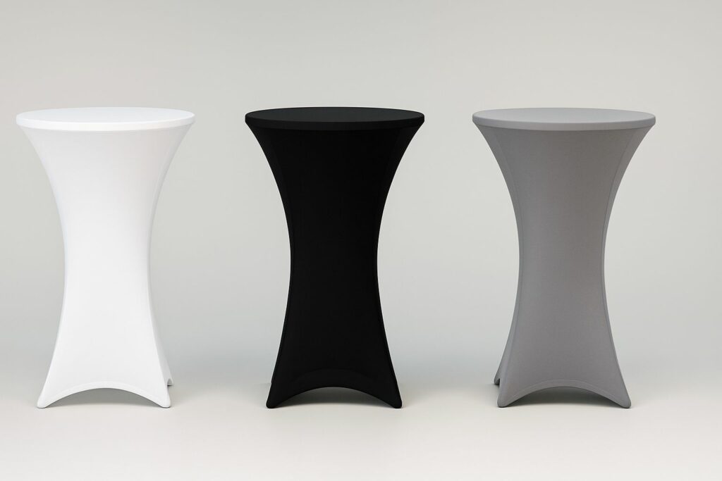 Stehtischhussen kaufen – Weiß, Schwarz und Grau in professioneller Ausführung.