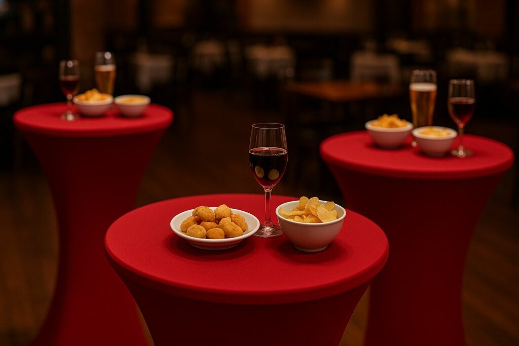 stehtisch husse rot auf Weihnachtsfeier in Restaurant