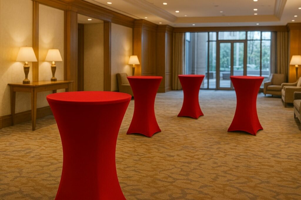stehtisch husse rot in Hotel Lobby zu Weihnachten