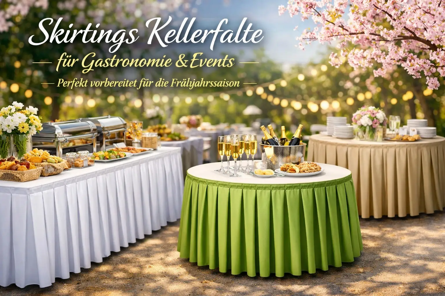 Skirtings Kellerfalte für Gastronomie & Events im Frühling.