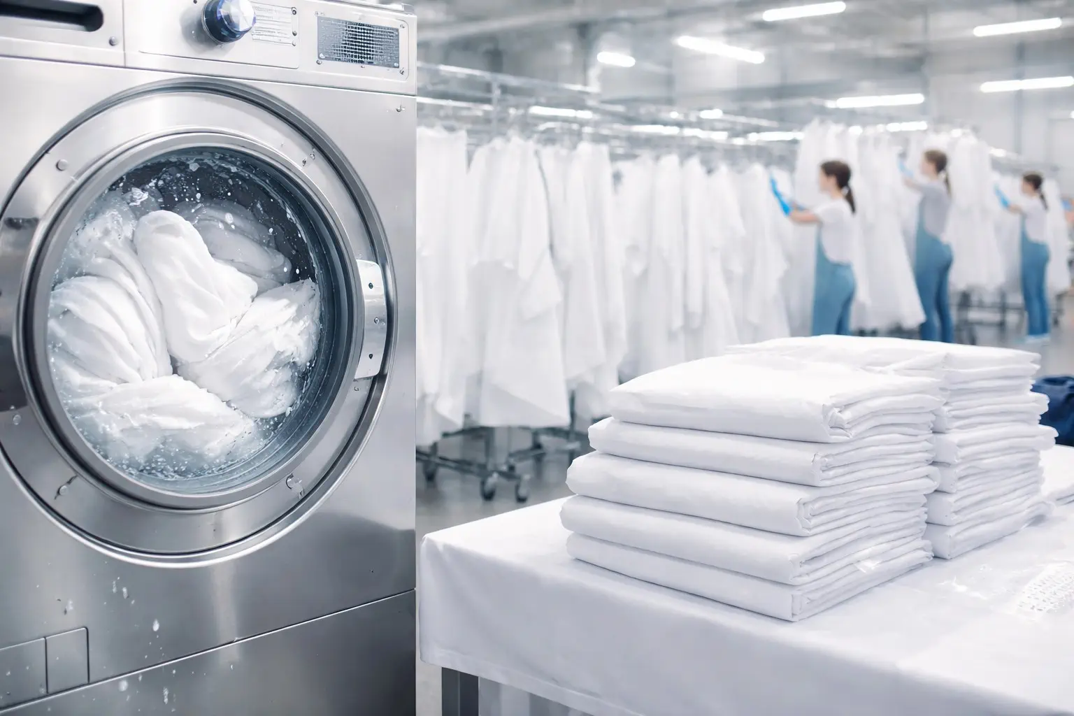 Hygienische und professionelle Reinigung von weißen Stuhlhussen für Restaurants und Eventlocations