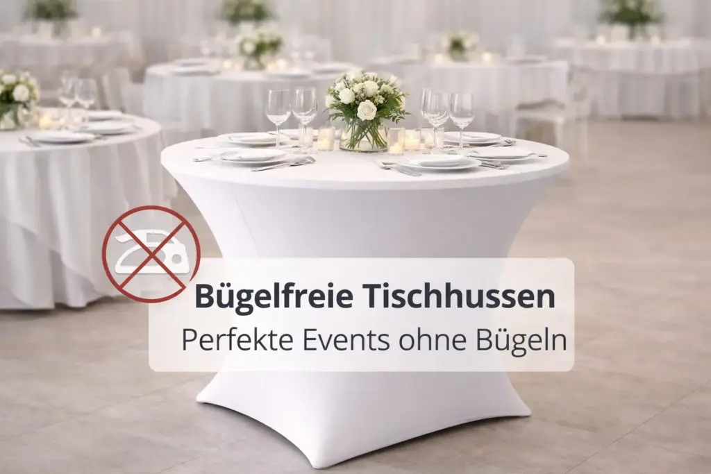elegant gedeckter Eventtisch mit glatter Tischhusse in moderner Eventlocation