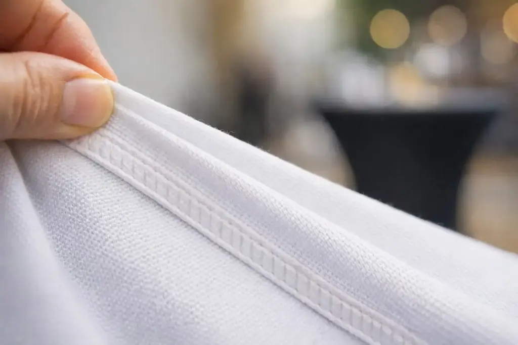 Detailansicht von elastischem Hussenstoff mit hochwertiger Naht und Stretch-Passform