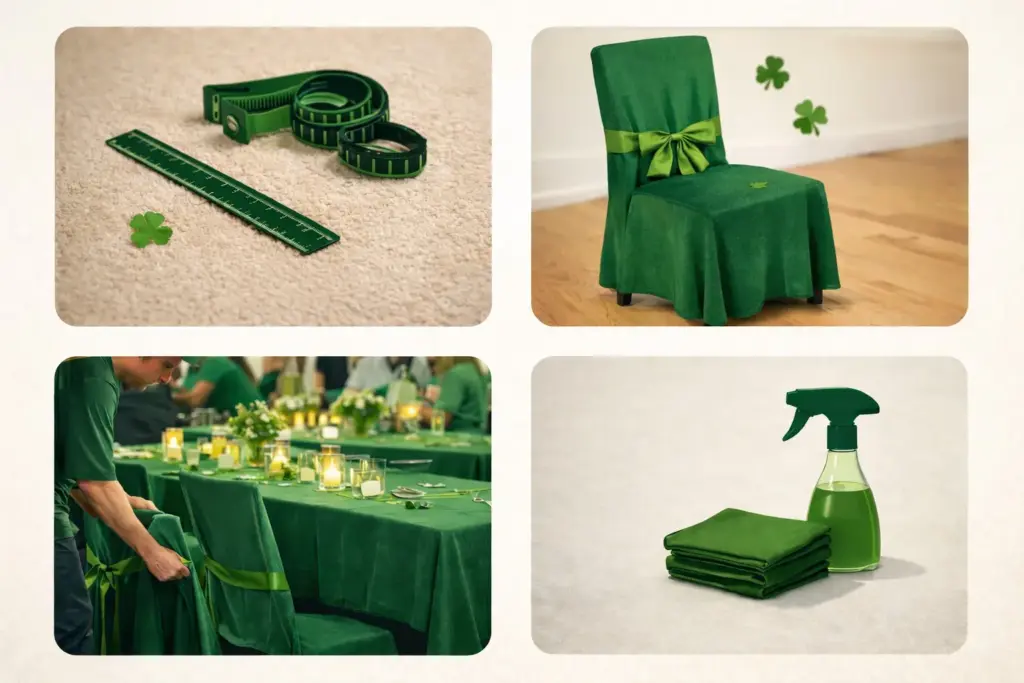 Patrick’s Day Tisch&Stuhl Deko Tipps mit Maßnehmen, Husse Auswahl, Aufbau und Pflege.