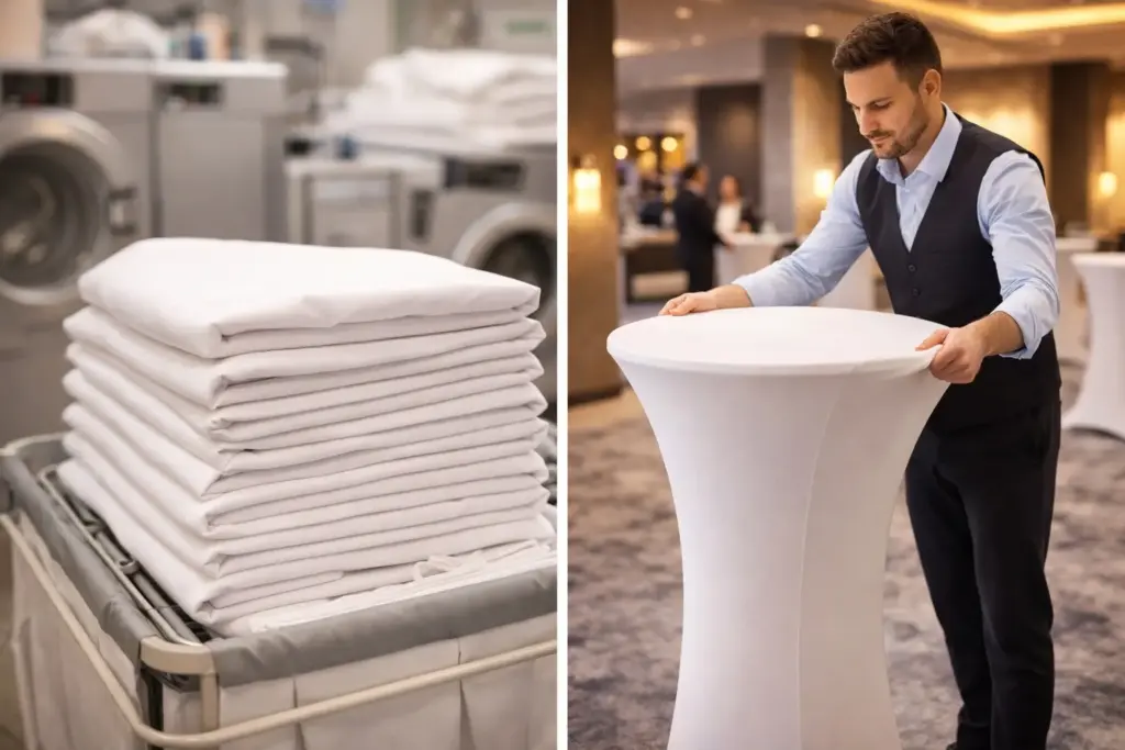 stehtischhussen reinigen pflege hotelbetrieb messe.