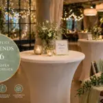 Abschiedsfeier Deko Trends 2026 moderne Eventdekoration mit Stehtischhussen Lichtkonzept und personalisierten Elementen in eleganter Atmosphäre