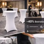 Bügelfreie Stehtischhussen im Hotel Eventbereich mit 40 Prozent Kostenersparnis durch effizientere Abläufe und schnelle Vorbereitung