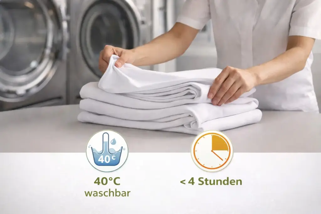 stretch hussen pflege waschen bei 40 grad und schnelle trocknung im gastronomie einsatz