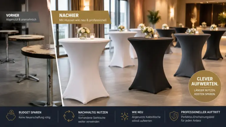 Alte Stehtische aufwerten mit Hussen für professionelle Events und Gastronomie