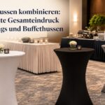Stehtischhussen kombinieren mit Skirtings und Buffethussen in einem eleganten Eventdesign