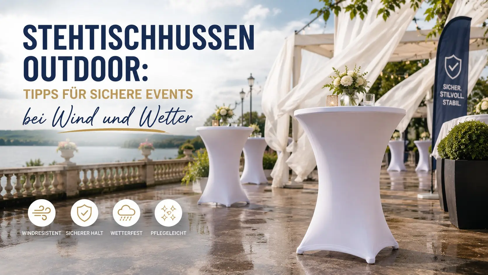 Stehtischhussen Outdoor für sichere Events bei Wind und Wetter