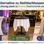 Alternative zu Stehtischhussen für Event, Gastronomie und Hotel im direkten Vergleich mit Stretchhusse, Topcover und Überwurfhusse