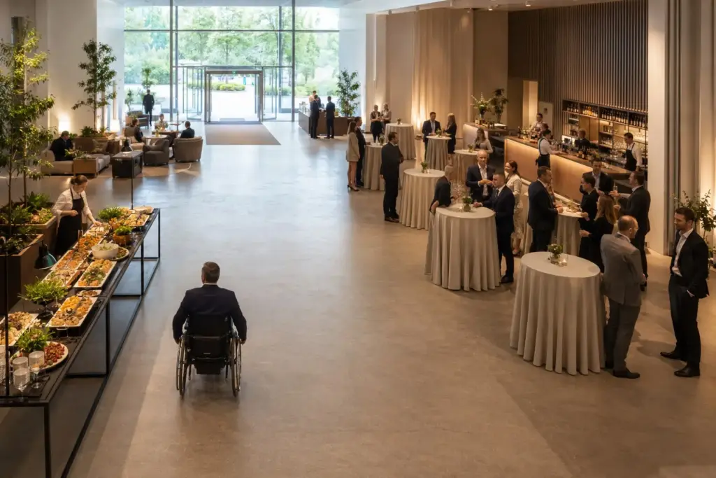 Wie viele Stehtische pro Gast bei barrierefreier Eventplanung mit freien Laufwegen