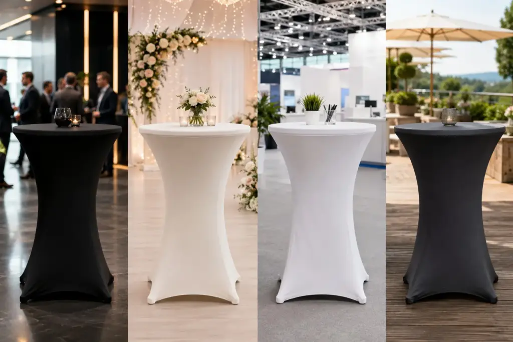 Stehtischhussen für Hochzeit, Messe, Firmenevent und Outdoor im Vergleich