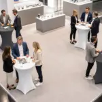 Stehtischhussen für den Messestand aus der Vogelperspektive